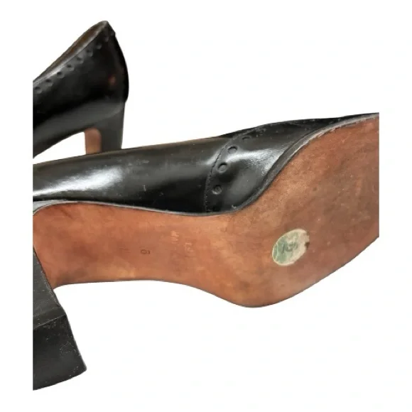 Vintage Anne Klein Black All Leather Wingtip Oxford Pumps Square Toe Italy 6 - Picture 6 of 16